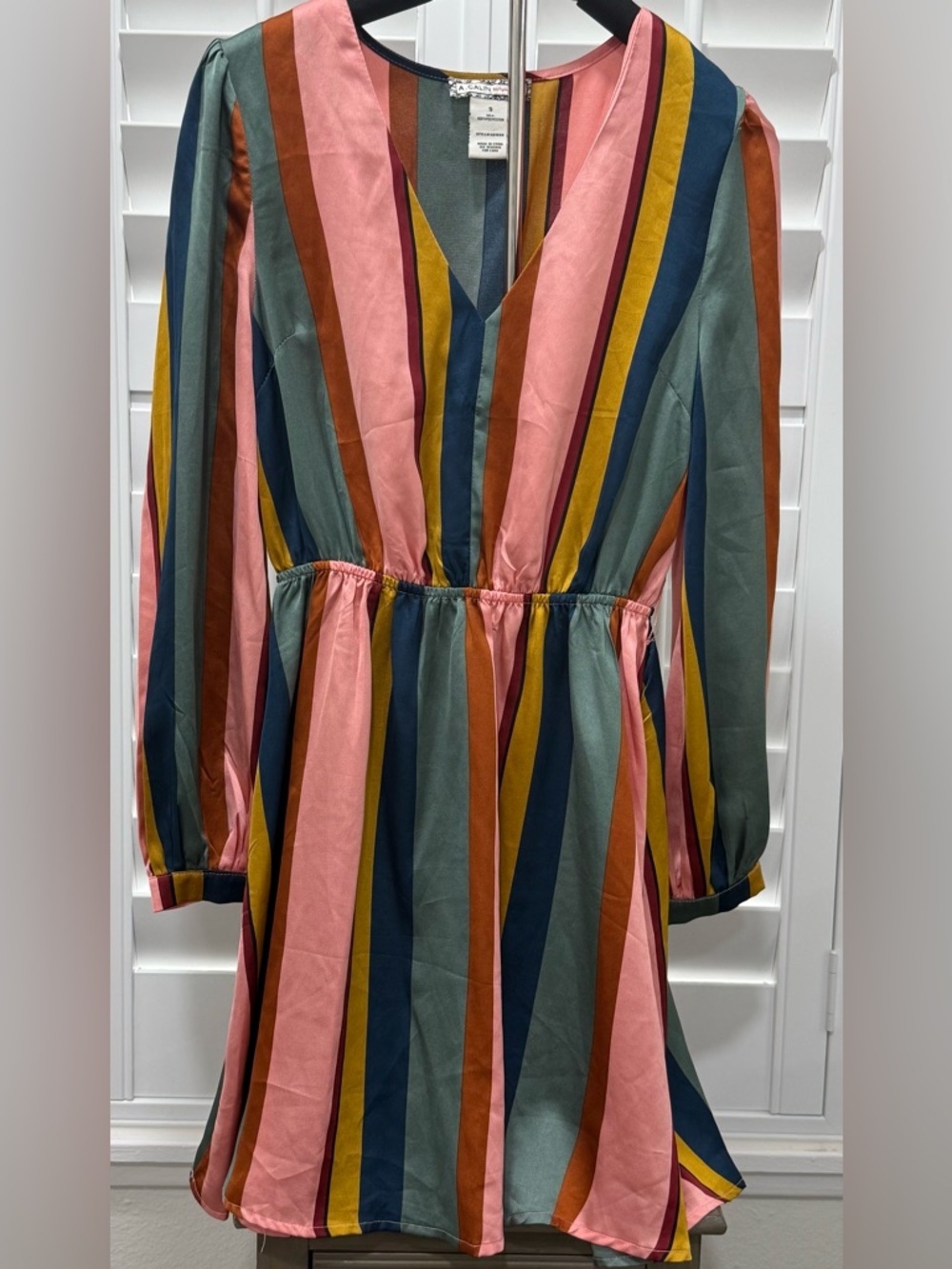 Multicolor Vertical Stripe V-Neck Dress